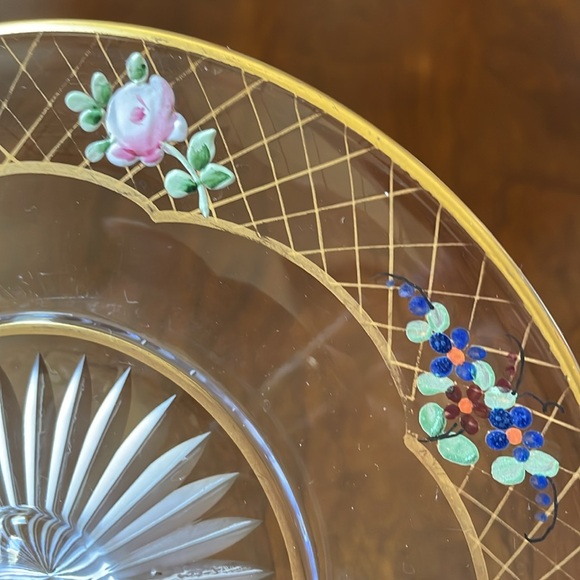 VTG hand painted glass Tidbit tray serving dish trinket 6.25” diameter - Picture 4 of 8